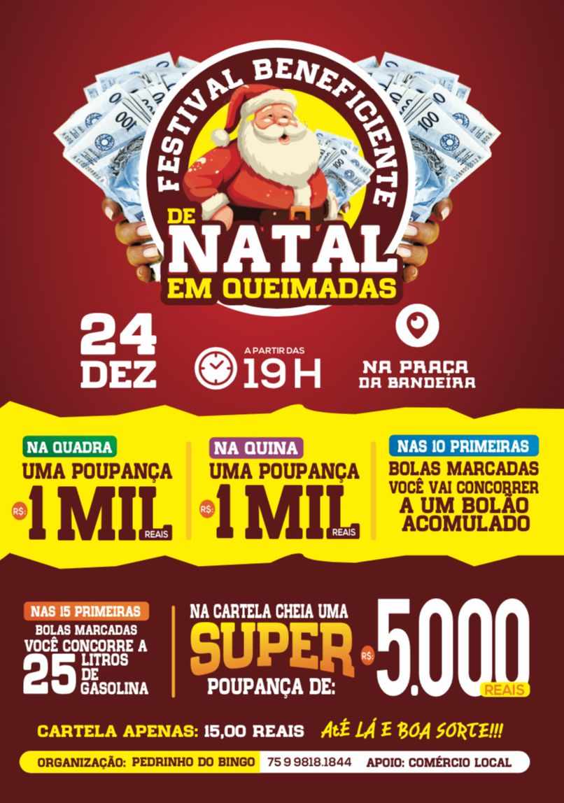 Queimadas: Bingo de  Natal será  no próximo domingo (24)