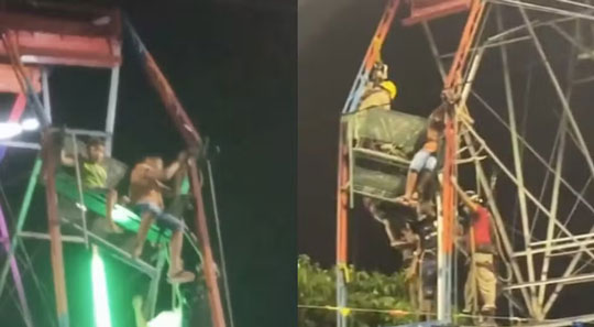Crianças ficam presas em roda-gigante após cadeira quebrar e são resgatadas por bombeiros