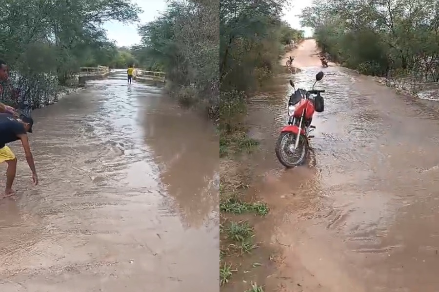 Ponte do Rio D’Água é inundada, e moradores ficam ilhados